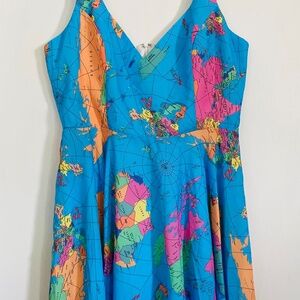 Modcloth Liza Luxe Map Dress Global Intentions Fit and Flare Dress Blue Sz M